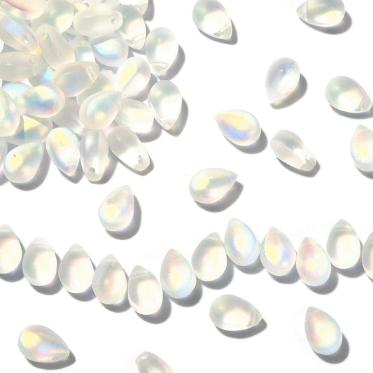 UR Urlifehall 100 Pcs Glass Teardrop Charms Frosted Transparent Spray Painted Glass Beads Clear AB Color Plated Beads for Jewelry Accessories