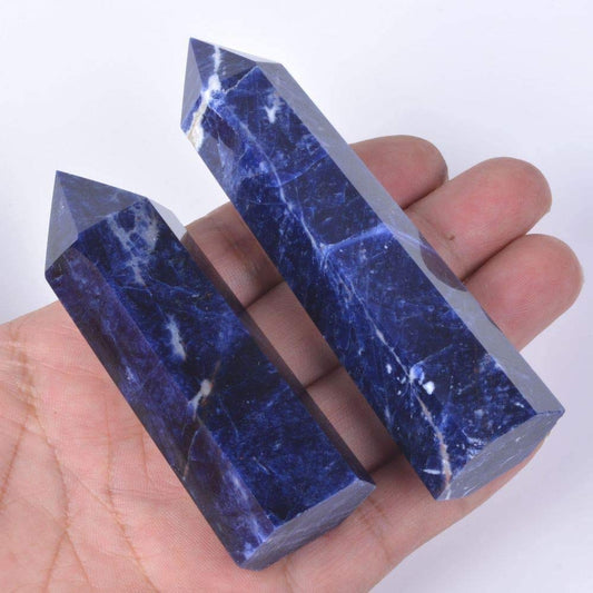 Angelstones Natural Sodalite Gemstone Healing Crystal Hexagonal Pointed Reiki Chakra Faceted Prism Wand Carved Stone Figurine Home Decor