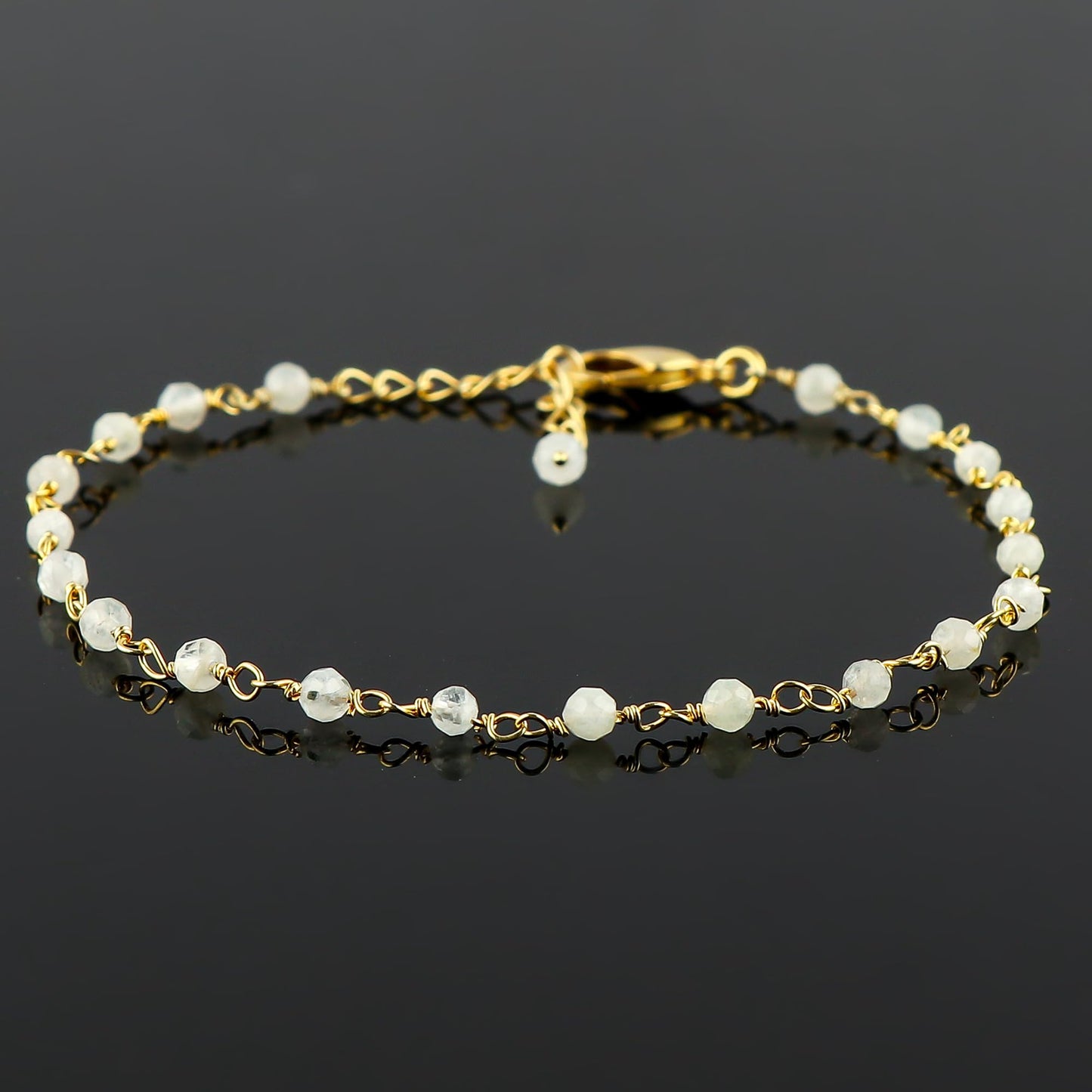 CRYSTALINES Natural White Moonstone Gemstone Cluster Bracelet, 14K Gold Plated Rosary Chain Beads, Handmade Boho Women Jewelry, Healing Crystals, June Birthstone, Christmas Gift (Size. 7+1inch)