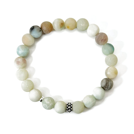 Joyfulmuze Matte Amazonite Natural Gemstone, 925 Sterling Silver, Healing Stone, Hope and Truth Bracelet, Birthday Jewelry Gift for Women, 7" (Amazonite-Silver-8mm)