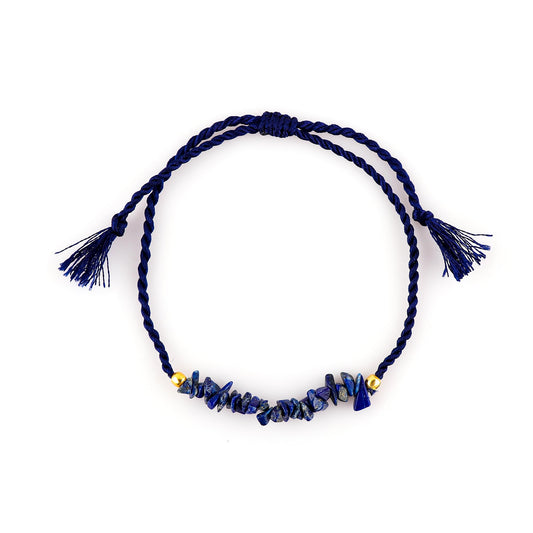 TGH Natural Lapis Lazuli Chips Braided Bracelet Healing Birthday Resizable Hand Braid Rope Thread Protection Bracelet for Men Women Gemstone Jewelry 7 inch Christmas Gift (Lapis Lazuli)
