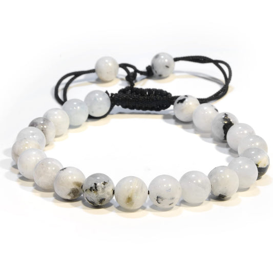 ANAYA AGATE Healing Crystal Bracelet – Chic Gemstone Bracelet for Men and Women – 8mm Round Bead Bracelets for Spiritual Healing, Protection, Positive Energy - Rainbow Moonstone