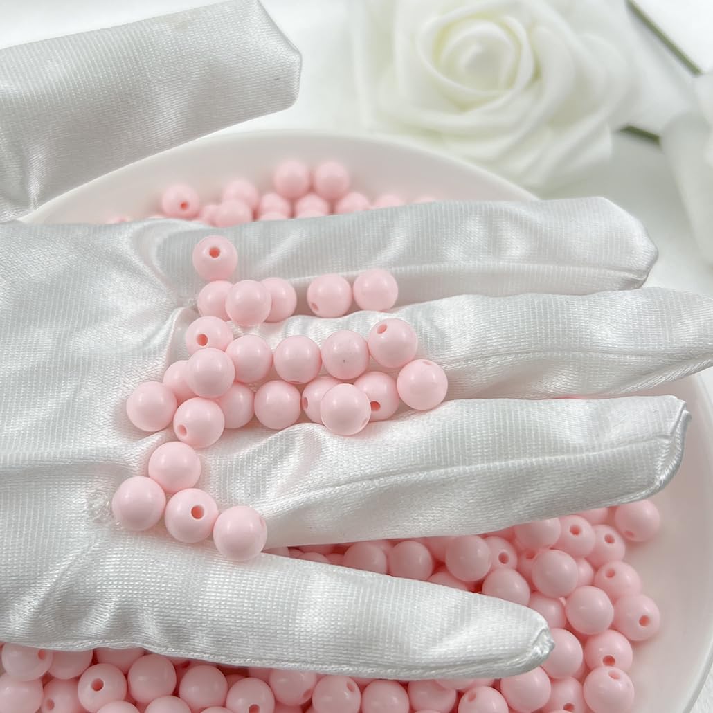 Mulutoo 200Pieces 10MM Acrylic Round Beads Round Acrylic Balls Chunky Beads Smooth Spacer Plastic Pastel Beads Craft Beads for Necklace and Bracelet Making Crafting Supplies(178-light Pink)