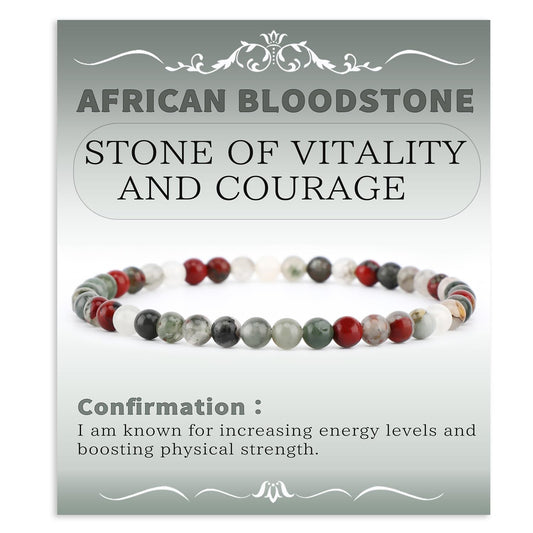 Bymitel 4mm African Bloodstone - Handmade Reiki Gemstone Stretch Bracelet, Natural Beauty & Spiritual Essence, Crystal Healing for Unisex Adults
