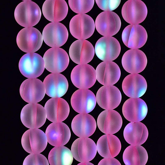 Asingeloo 48PCS 8mm Natural Pinkish Mystic Aura Quartz Gemstone Frosted Matte Titanium Round Loose Spacer Beads 15 inch Full Strand Crystal Healing Power Quartz