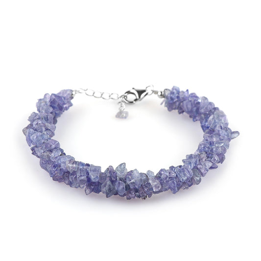 CRYSTALIS Natural Tanzanite Beads Braided Rope Bracelet, Chips Nuggets Beaded Gemstones, Chakra Healing Stones, Gift Giving Womens Jewelry, 925 Sterling Silver Bracelet 8 inch