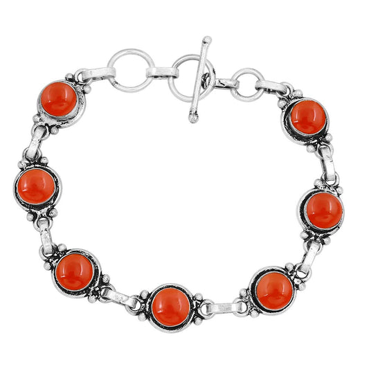 Natural Carnelian 925 Silver Plated Handmade Adjustable Link Bracelet for Women - July Birthstone Orange Gemstone Vintage Style Bohemian Bracelet - Women's Day Gifts for Her