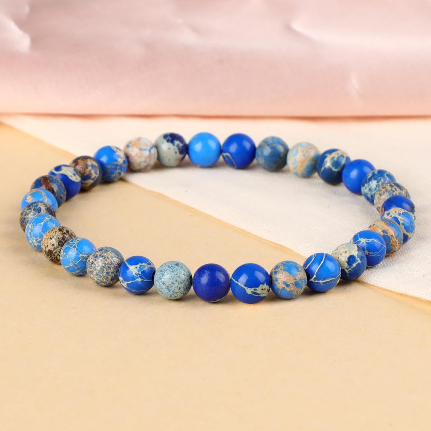 LPBeads Handmade Natural Gemstone Stretch Elastic 6mm Blue Imperial Jasper Bracelet Healing Crystal Round Stone Beads Jewelry Gifts for Women Men
