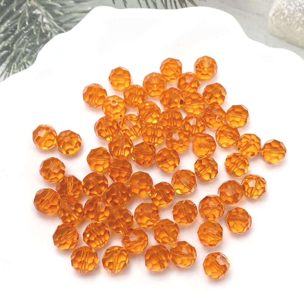 LIMAOLLY 140pcs 8mm Faceted Crystal Glass Beads Round Spacer Beads for Jewelry Making DIY Craft Making Necklace Bracelet Earring Wind Chimes Suncatchers Ornament(512-Tangerine)