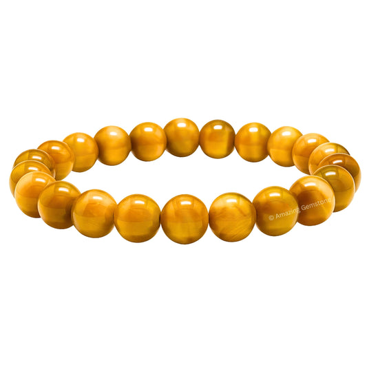Amazing Gemstone Crystal Bracelet for Women Men's Gifts - Protection Healing Crystal Bracelet - 8mm Gemstone Beaded Stretchable Bracelet Pulseras Para Hombres Mujer Stocking Stuffers Mothers Day Gift (Yellow Cat's Eye)