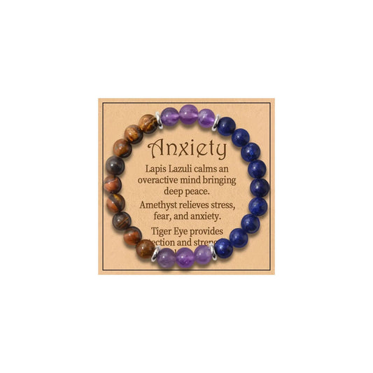 KONPJE Anxiety Beaded Bracelet for Women Natural Healing Crystal Bracelets Yoga Beads Chakra Bracelets Triple Protection Handmade Stretch Fidget Tiger Eyes Bracelet for Men Good Luck Jewelry (Purple)