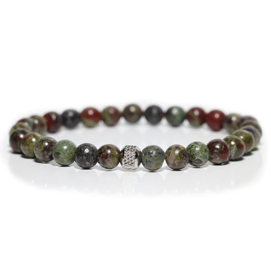 Dragon Blood Jasper Bracelet for Men – Handmade Natural Stone Jewelry with Stainless Steel Accents – Energy and Strength Beaded Bracelet (Dragon Blood)