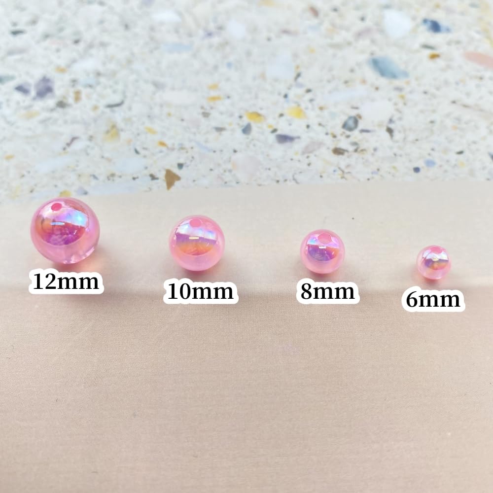 400pcs Acrylic Round Beads 8mm AB Colors Craft Beads Round Spacer Beads with Holes for Earring Bracelet Necklace Key Chains Jewelry Making(Light Pink AB)