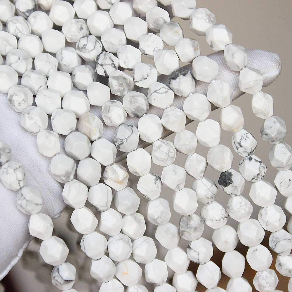 MJDCB Best Sellers Natural Stone Beads Faceted Polygon White Howlite Crystal Energy Stone Healing Power for Jewelry Making(8mm)