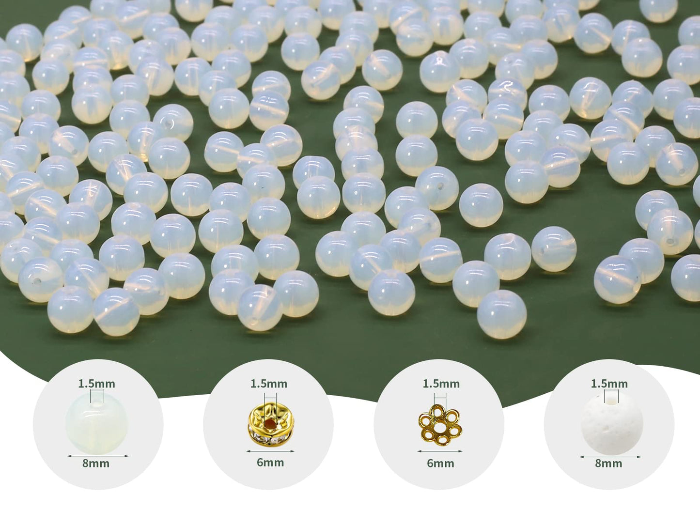 Pamir Tong 500PCS 8mm Milky White Glass Round Beads Bulk,Imitative Jade Beads Kit, Bracelet Space Loose Beads for Jewelry Making Earring, Necklaces, DIY Crafts & Gifts #351