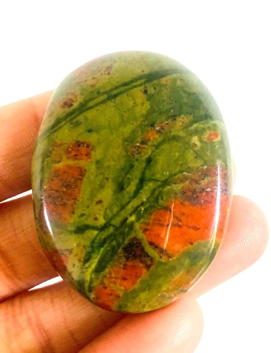 crystalmiracle Beautiful Unakite Handcrafted Oval Thumb Worry Stone Crystal Healing Reiki Feng Shui Wellness Single Thumb Stones for Success Love Peace, Gifts for Men Women