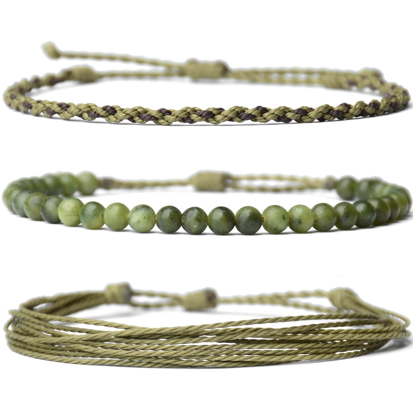 Handmade Natural Stone Beaded Healing Bracelet Gift for Men Adjustable Rope String Bracelet (Southern jade, Adjustable)