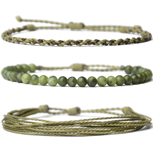 Handmade Natural Stone Beaded Healing Bracelet Gift for Men Adjustable Rope String Bracelet (Southern jade, Adjustable)