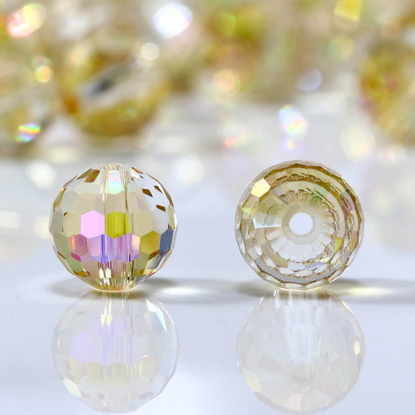 Dowarm 10MM Round Crystal Beads for Jewelry Making, Faceted Crystal Glass Beads for Crafts Bracelet Wind Chimes Suncatcher, #5003 Rondelle Spacer Beads, Loose Gemstones, 50PCS, Purple Champagne