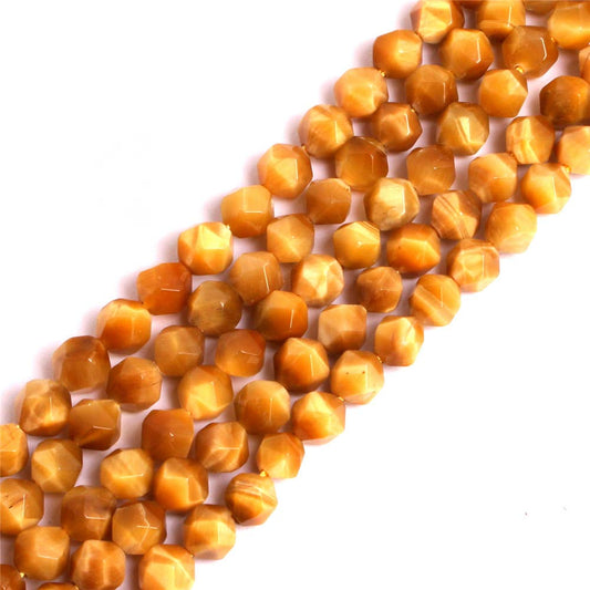 GEM-Inside Natural 8mm Gold Yellow Tiger Eyes Gemstone Loose Beads Faceted Cambay Crystal Energy Stone Power for Jewelry Making 15"