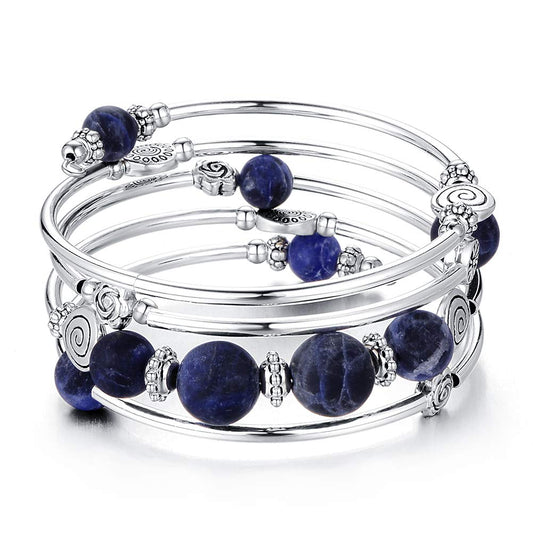 Bead Wrap Bangle Pearl Bracelet - Silver Metal Bracelet Gifts For Women(02-Navy blue)