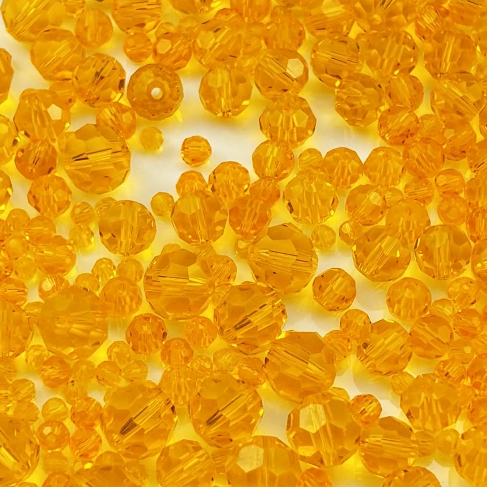 Honkoolly 480pcs Crystal Glass Beads 3mm 4mm 6mm 8mm 10mm Round Faceted Glass Spacer Beads for Bracelets Necklace Earring DIY Jewelry Making Craft(Orange)