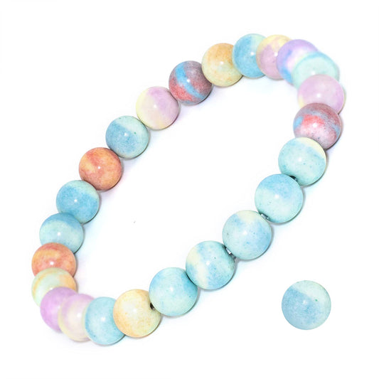DAZCOLO 8mm Natural Gemstone Stretch Bracelet, Handmade Unisex Crystal Bracelets for Meditation, Yoga, Spiritual Healing & Positive Energy (Rainbow Bridge Agate)