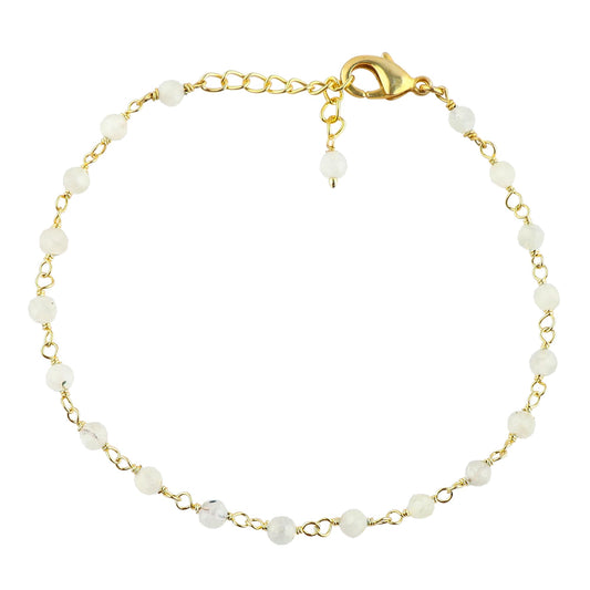 CRYSTALINES Natural White Moonstone Gemstone Cluster Bracelet, 14K Gold Plated Rosary Chain Beads, Handmade Boho Women Jewelry, Healing Crystals, June Birthstone, Christmas Gift (Size. 7+1inch)