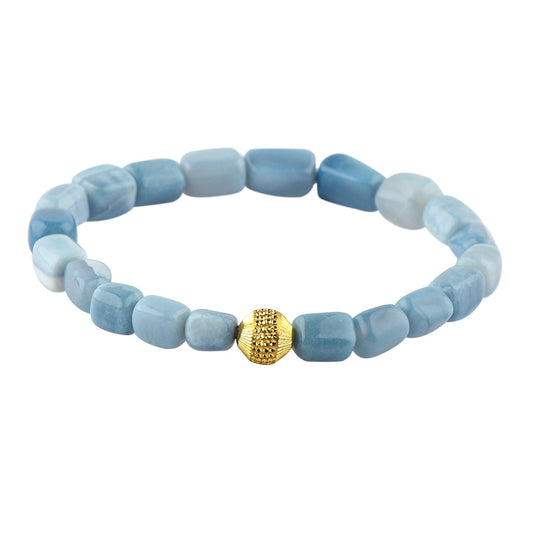 CRYSTALIS Blue Opal Elastic Stretch Bracelet, Natural Beads, Chakra Healing Jewelry for Men & Women, Adjustable Bracelet, Everyday Wear, Gift Giving Bracelet, 7.25 to 7.50 inch