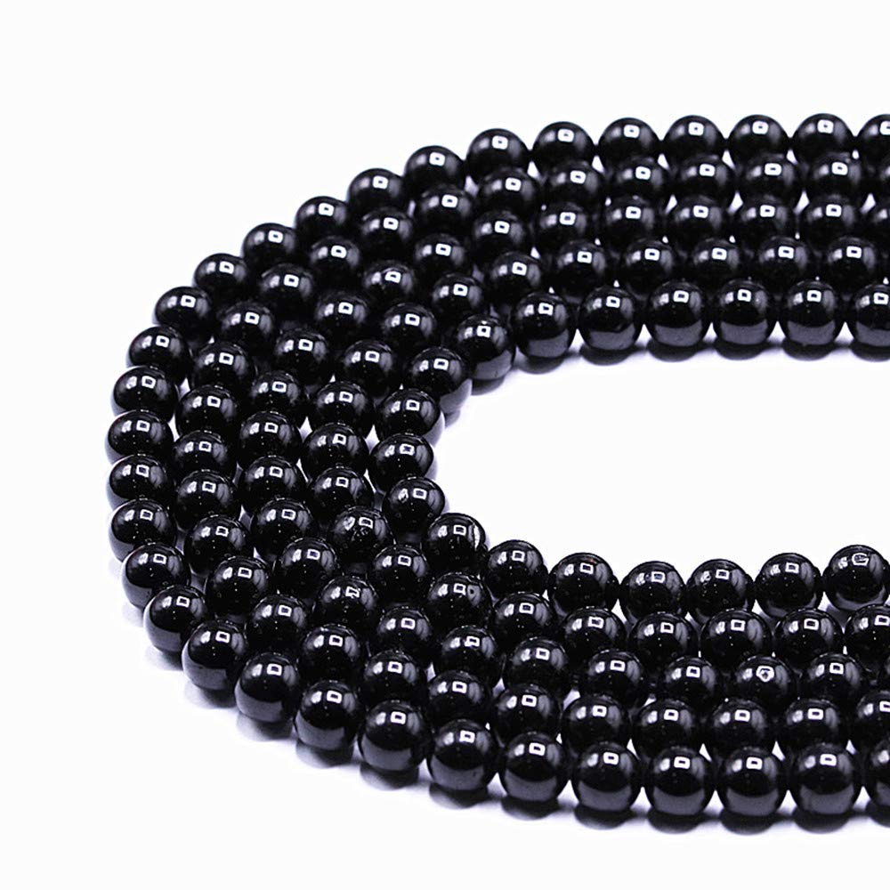 PLTbeads Natural Gemstone Loose Beads Smooth Round Approxi 15 inch DIY Bracelet Necklace for Jewelry Making (10mm, Black Tourmaline)