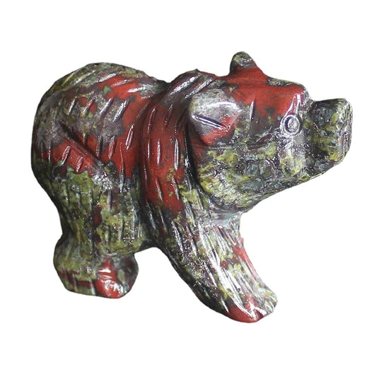 HLbshi Hand Carved Gemstone Crystal Bear Figurine Animal Statue Carving Office Home Decor Collections 2'' (Dragon Blood Jasper)