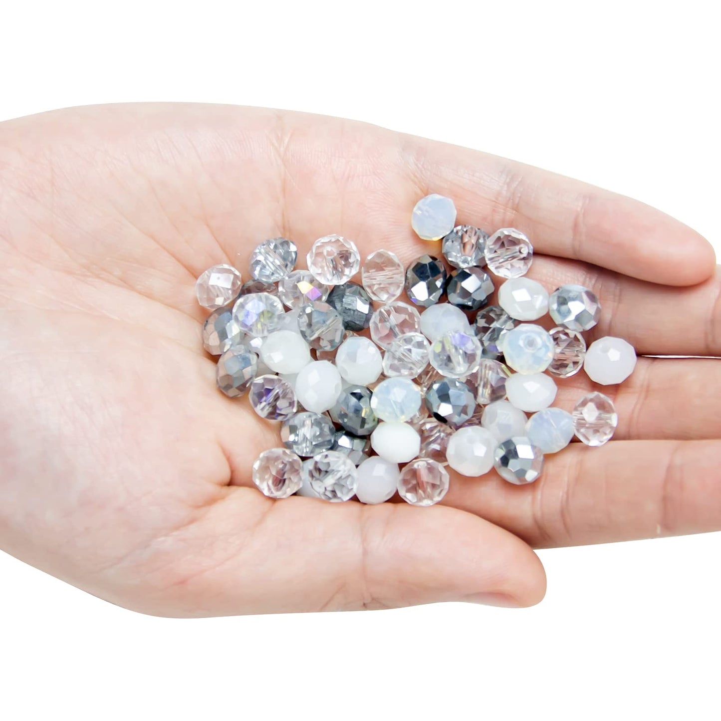 Niziky 500PCS Crystal Glass Beads for Jewelry Making, 4mm Multicolor White Faceted Rondelle Glass Beads with Hole, Glass Crystal Briolette Spacer Beads for Jewelry Bracrlet Making Crafts Projects