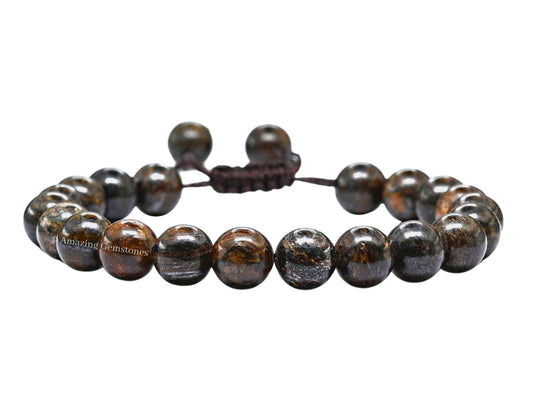 Amazing Gemstone Bronzite Bracelet for Women Men's Gifts - Protection Healing Crystal Bracelet - 8mm Gemstone Beaded Adjustable Bracelet Pulseras Para Hombres Mujer Stocking Stuffers