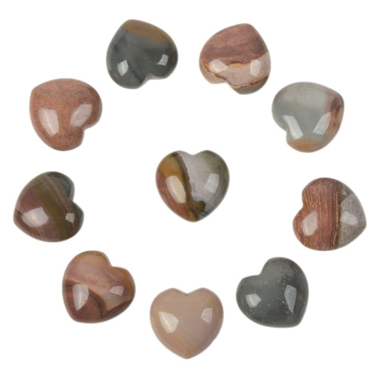 Natural Succor Creek Jasper Gemstone Healing Crystal 0.8" Mini Puffy Heart Pocket Stone Iron Gift Box (Pack of 10)