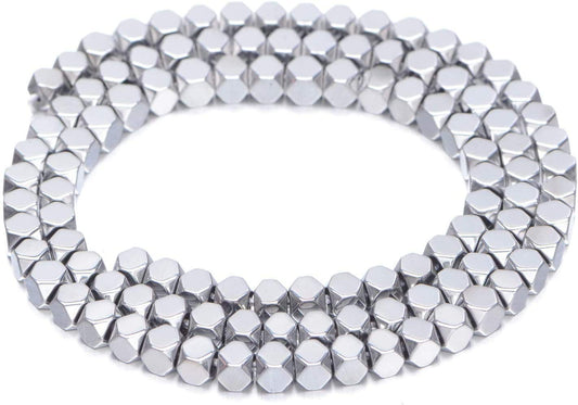 AD Beads Natural Hematite Gemstone Faceted Square Cube Loose Beads 16" (6x6mm, Metallic Silver)