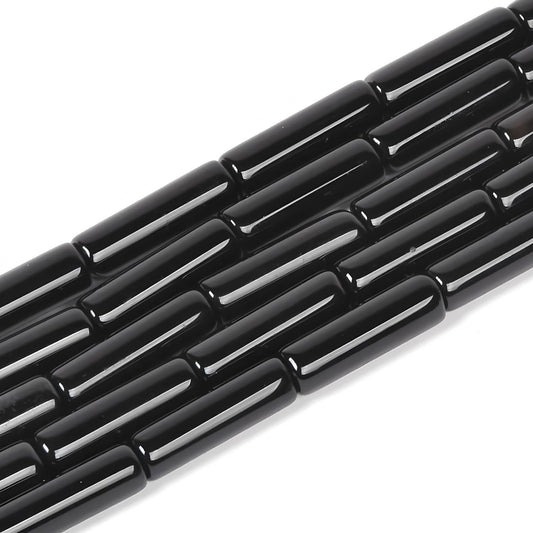 HAAMIIQII Natural Black Onyx Tube Beads 13x4mm Column Stone Cylinder Gemstone Loose Beads for Jewelry Making Strand 15 Inch (28-29pcs)