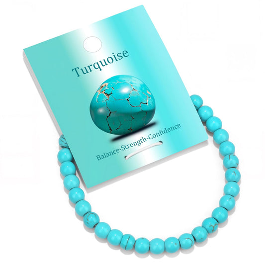 Vinswet Healing Crystal Bracelets for Women Men 6mm Turquoise Natural Stone Beaded Stretch Bracelet Handmade Gemstone Reiki Spiritual Jewelry Gifts