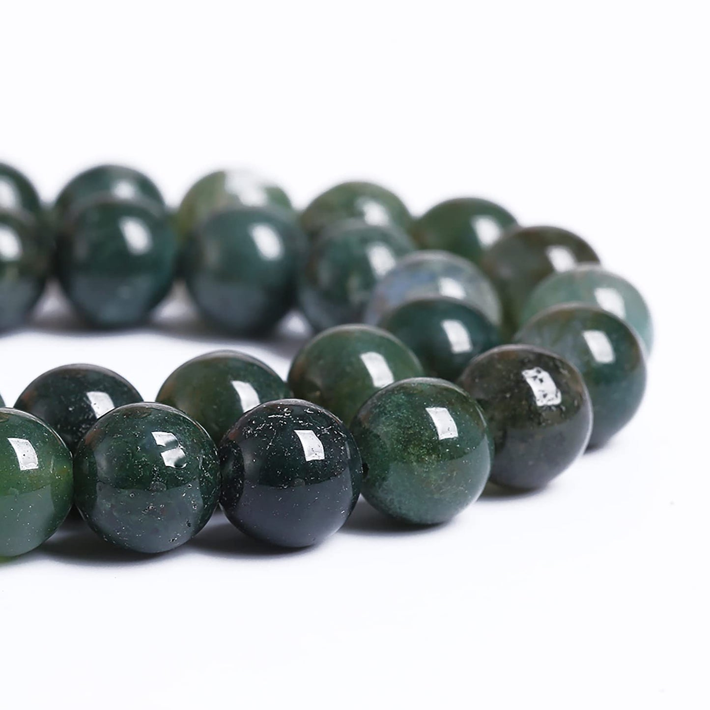 8MM 45PCS Natural Stone Green Moss Agate Round Loose Beads for Jewelry Making DIY Bracelet Necklace