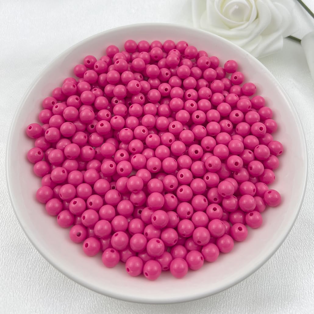 Mulutoo 1000Pieces 6MM Acrylic Round Beads Round Acrylic Balls Chunky Beads Smooth Spacer Plastic Pastel Beads Craft Beads for Necklace and Bracelet Making Crafting Supplies(182-rose red)