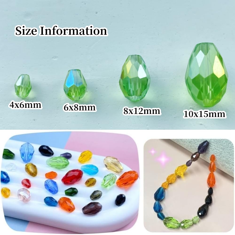 Honkoolly 50pcs 10x15mm Teardrop Crystal Glass Beads Vertical Hole Faceted Glass Teardrop Spacer Beads for Bracelets Necklace Earring DIY Jewelry Making Craft(Light Green AB)