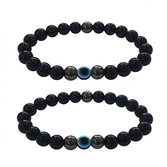 WEFRIN Evil Eye with Hematite Black Obsidian Tiger Eye Stone Triple Protection Bracelets for Men Women, Crystal Jewelry Stone Bracelets Bring Luck and Prosperity and Happiness (D-8mm(d))