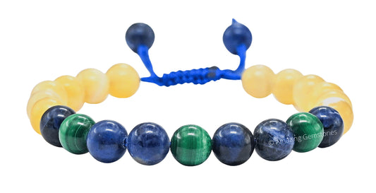 Amazing Gemstone Diabetic Support Bracelet - Yellow Calcite Sodalite Malachite Bracelet Set for Men Women Healing Calming Anxiety Stress Relief Gifts Pulseras Para Hombres Mujer Stocking Stuffers