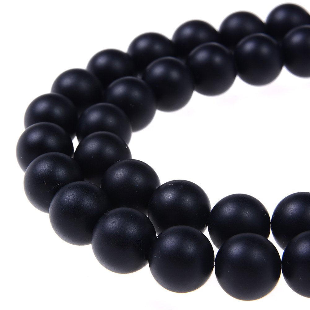 PLTbeads Natural Gemstone Loose Beads Matte Approxi 15.5 inch DIY Bracelet Necklace for Jewelry Making (10mm, Matte Black Onyx)