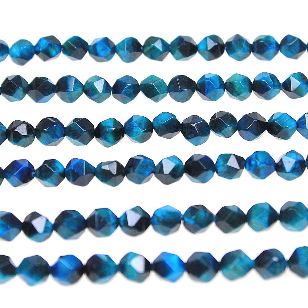 MJDCB Best Sellers Natural Stone Beads Faceted Polygon Sky Blue Tiger Eye Crystal Energy Stone Healing Power for Jewelry Making(8mm)