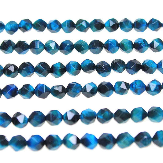 MJDCB Best Sellers Natural Stone Beads Faceted Polygon Sky Blue Tiger Eye Crystal Energy Stone Healing Power for Jewelry Making(8mm)