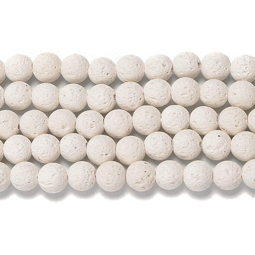 PLTbeads Natural Gemstone Loose Beads Smooth Round Approxi 15 inch DIY Bracelet Necklace for Jewelry Making (8mm, White Lava)