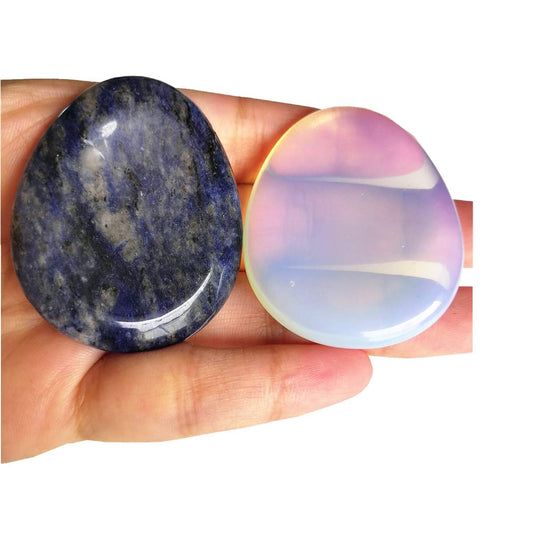 Loveliome Thumb Worry Stone, Stress Relax Healing Reiki Crystal Pocket Palm Stones,Opalite and Sodalite,Pack of 2