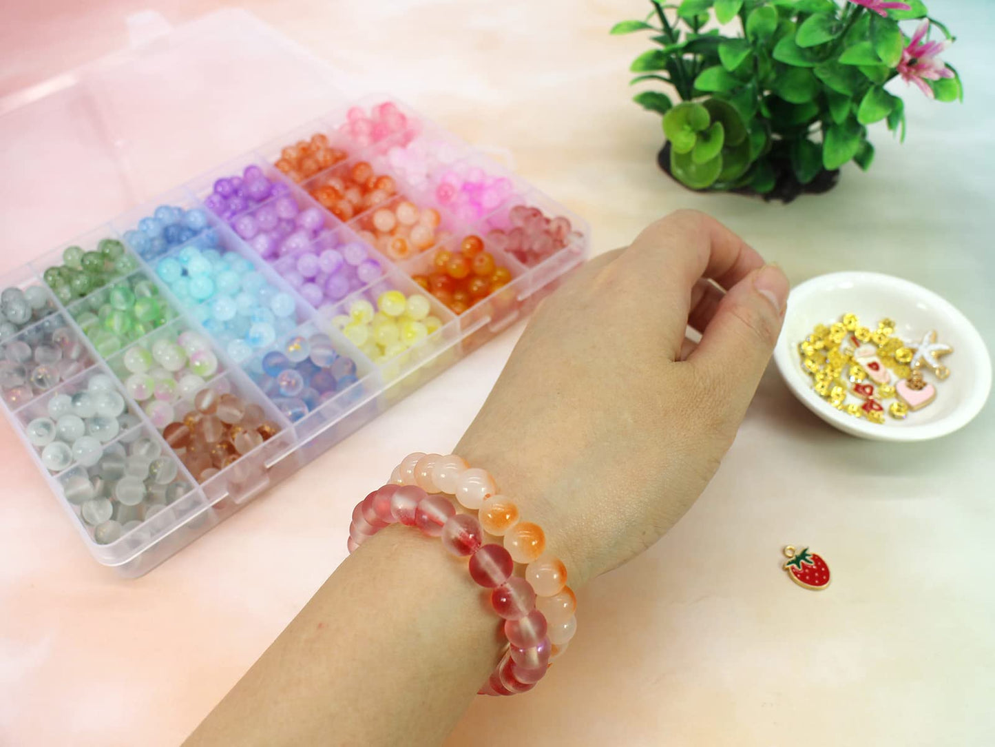 PAMIR TONG 1000PCS 8mm Glass Kit Set Round Beads Bulk,Imitative Jade Beads Kit, Bracelet Space Loose Beads for Jewelry Making Earring, Necklaces, DIY Crafts & Gifts #354