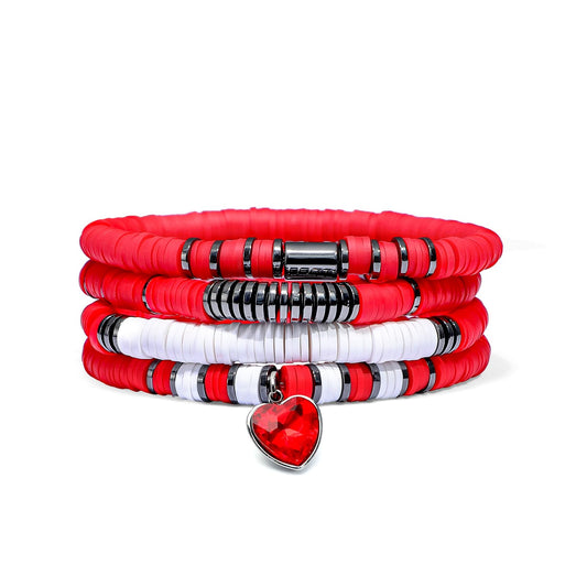 GOOJIDS Red Surfer Heishi Clay Bead Bracelets for Women Bohemian Stackable Gold Beaded Stretch Bracelets Elastic Layering Friendship Bracelets Set Boho Jewelry