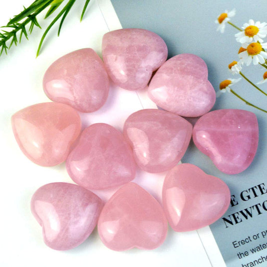 Marrywindix 10 Packs 1 Inch Healing Crystal Natural Rose Stone Heart Love Carved Palm Worry Stone Chakra Reiki Balancing